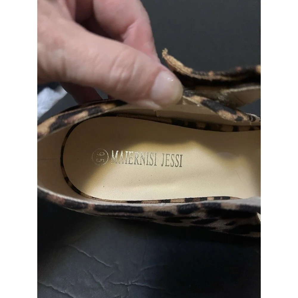 Maiernisi Jessi Leopard Print Dress Shoes Heels Bow Detail Block Heel  Size 9.5